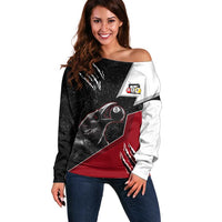 Personalized Raven Billiards Off Shoulder Sweater with Dark Cemetery Scene and Red Eye Crow Artwork - Wonder Print Shop