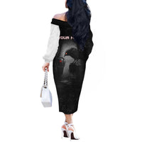 Personalized Raven Billiards Off The Shoulder Long Sleeve Dress with Dark Cemetery Scene and Red Eye Crow Artwork - Wonder Print Shop