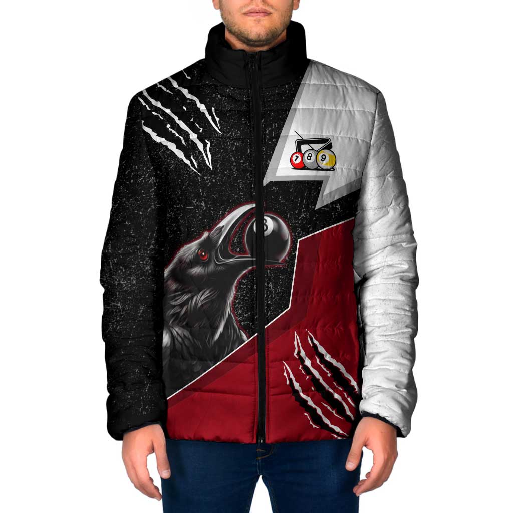 Personalized Raven Billiards Padded Jacket with Dark Cemetery Scene and Red Eye Crow Artwork - Wonder Print Shop