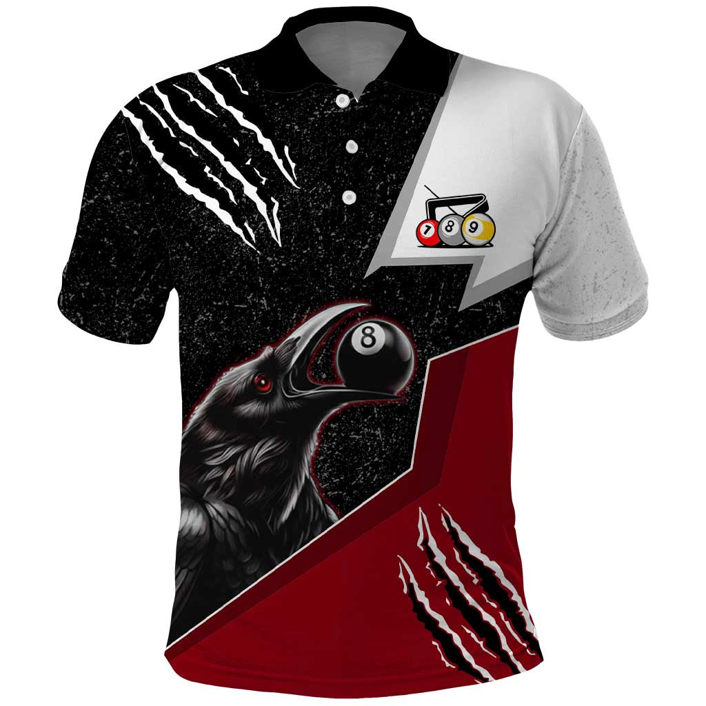 Personalized Raven Billiards Polo Shirt with Dark Cemetery Scene and Red Eye Crow Artwork - Wonder Print Shop