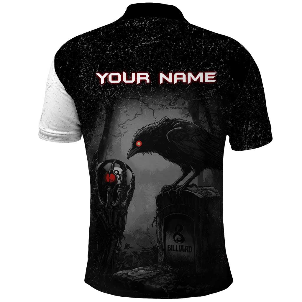 Personalized Raven Billiards Polo Shirt with Dark Cemetery Scene and Red Eye Crow Artwork - Wonder Print Shop