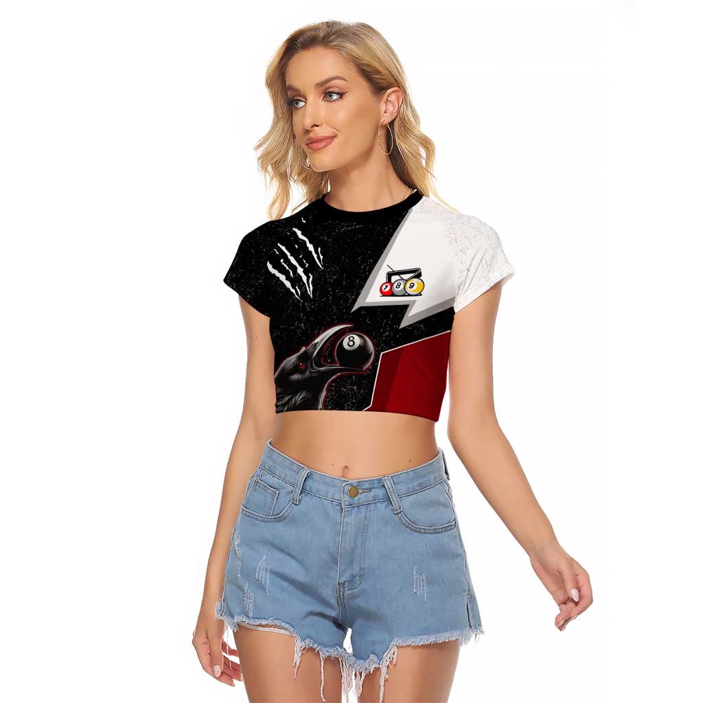 Personalized Raven Billiards Raglan Cropped T Shirt with Dark Cemetery Scene and Red Eye Crow Artwork - Wonder Print Shop