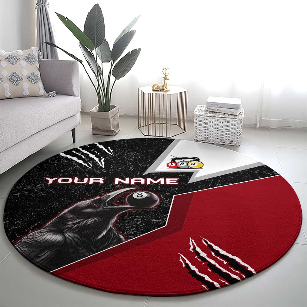 Personalized Raven Billiards Round Carpet with Dark Cemetery Scene and Red Eye Crow Artwork - Wonder Print Shop