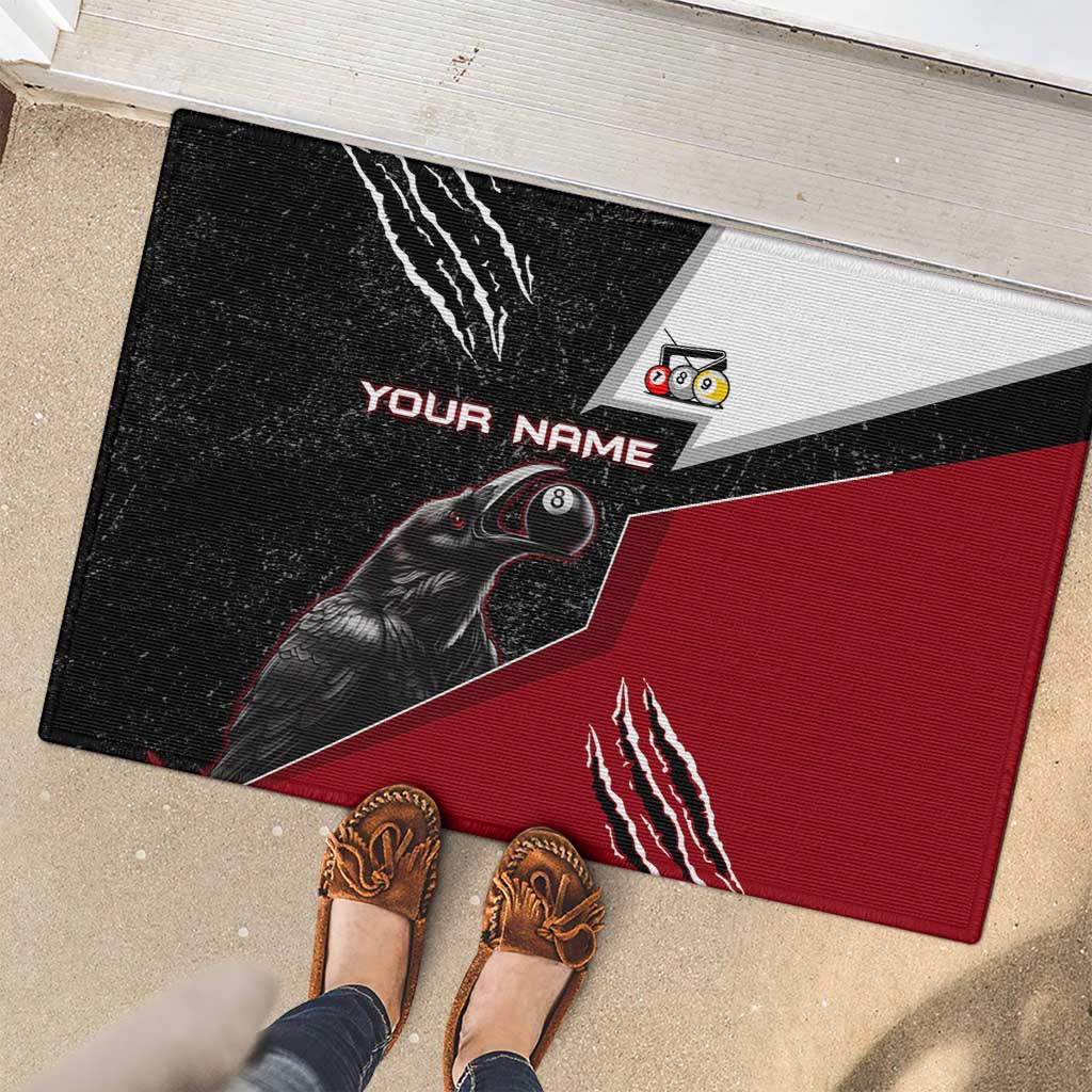 Personalized Raven Billiards Rubber Doormat with Dark Cemetery Scene and Red Eye Crow Artwork - Wonder Print Shop