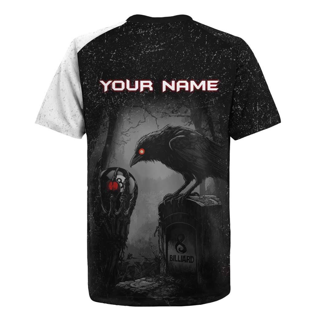 Personalized Raven Billiards Rugby Jersey with Dark Cemetery Scene and Red Eye Crow Artwork - Wonder Print Shop