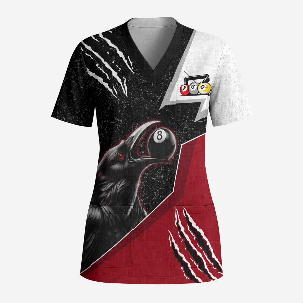 Personalized Raven Billiards Scrub Top with Dark Cemetery Scene and Red Eye Crow Artwork - Wonder Print Shop