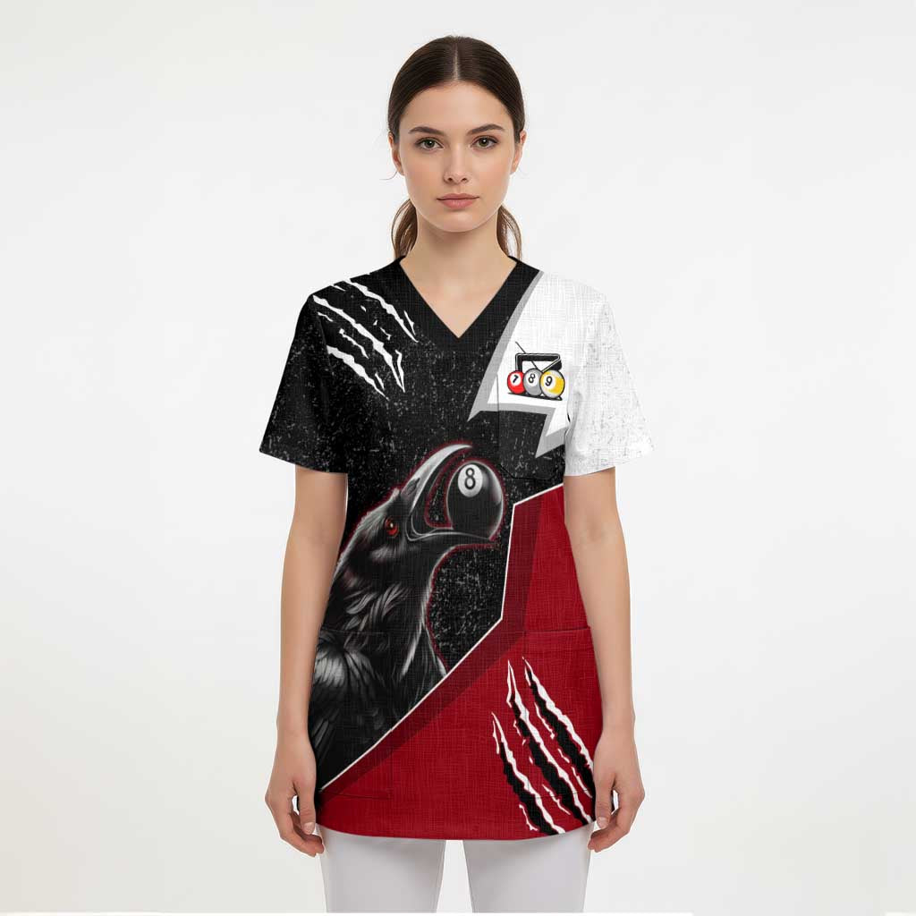 Personalized Raven Billiards Scrub Top with Dark Cemetery Scene and Red Eye Crow Artwork - Wonder Print Shop