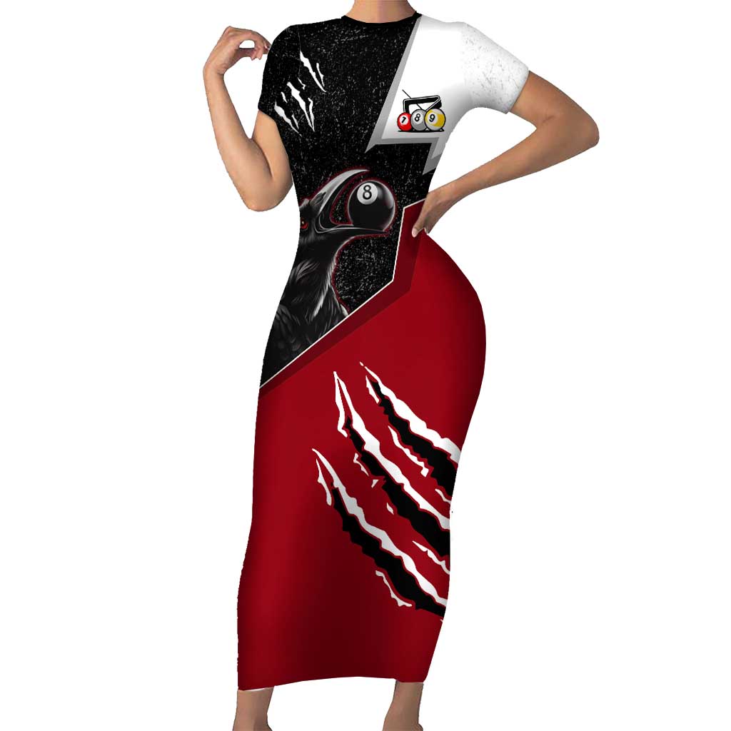 Personalized Raven Billiards Short Sleeve Bodycon Dress with Dark Cemetery Scene and Red Eye Crow Artwork - Wonder Print Shop