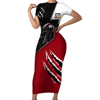 Personalized Raven Billiards Short Sleeve Bodycon Dress with Dark Cemetery Scene and Red Eye Crow Artwork - Wonder Print Shop