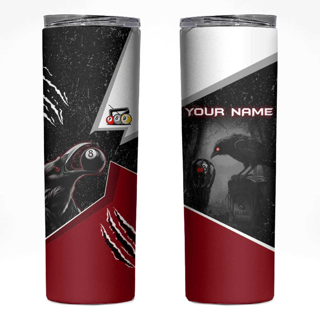 Personalized Raven Billiards Skinny Tumbler with Dark Cemetery Scene and Red Eye Crow Artwork - Wonder Print Shop