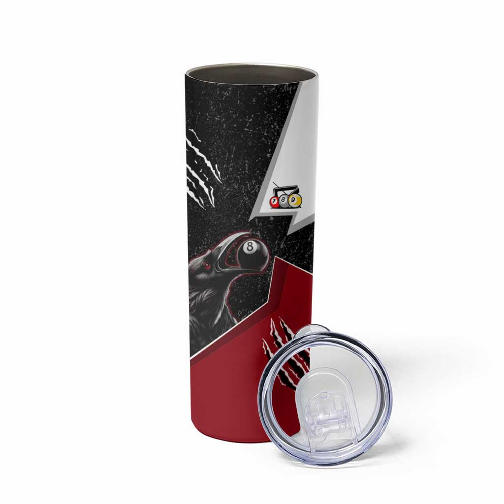 Personalized Raven Billiards Skinny Tumbler with Dark Cemetery Scene and Red Eye Crow Artwork - Wonder Print Shop