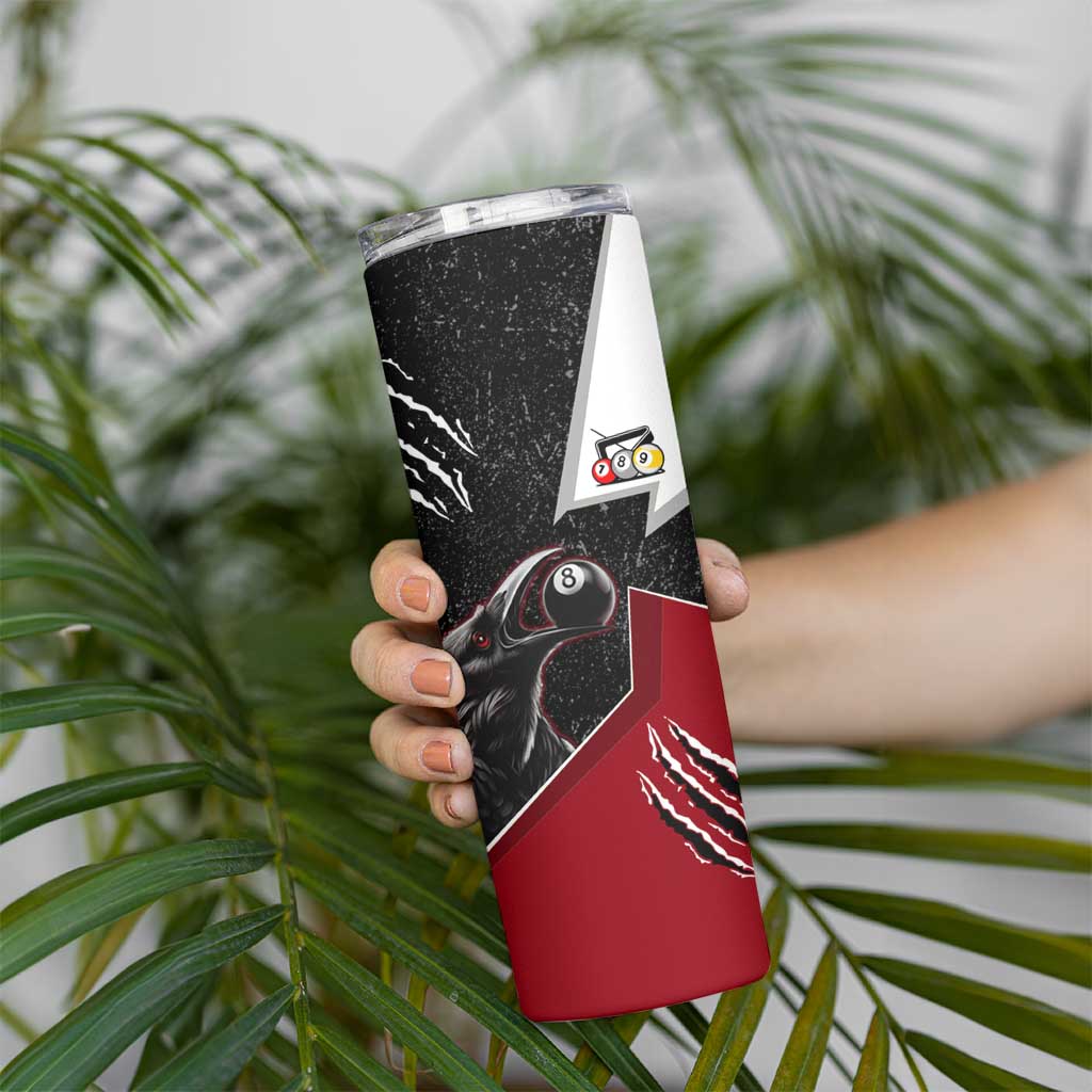 Personalized Raven Billiards Skinny Tumbler with Dark Cemetery Scene and Red Eye Crow Artwork - Wonder Print Shop