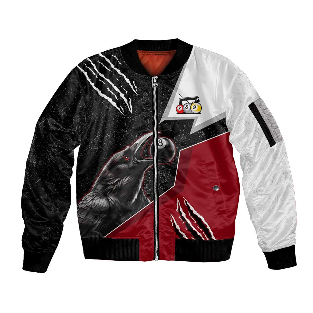 Personalized Raven Billiards Sleeve Zip Bomber Jacket with Dark Cemetery Scene and Red Eye Crow Artwork - Wonder Print Shop