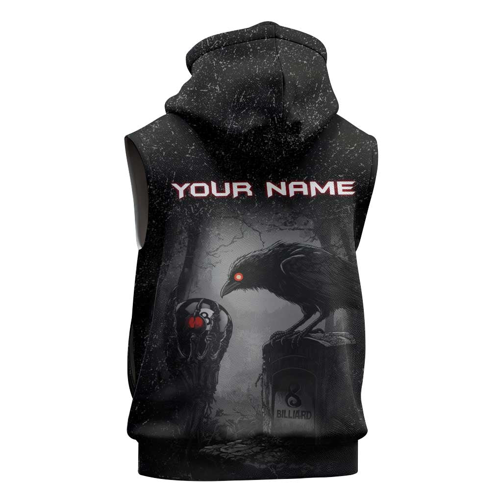 Personalized Raven Billiards Sleeveless Hoodie with Dark Cemetery Scene and Red Eye Crow Artwork - Wonder Print Shop