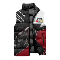 Personalized Raven Billiards Sleeveless Puffer Jacket with Dark Cemetery Scene and Red Eye Crow Artwork - Wonder Print Shop