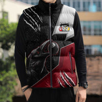 Personalized Raven Billiards Sleeveless Puffer Jacket with Dark Cemetery Scene and Red Eye Crow Artwork - Wonder Print Shop