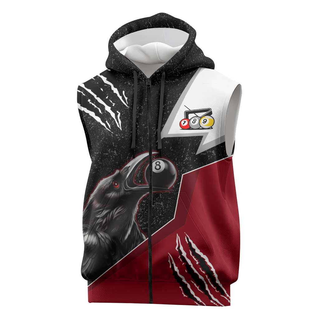 Personalized Raven Billiards Sleeveless Zip Hoodie with Dark Cemetery Scene and Red Eye Crow Artwork - Wonder Print Shop