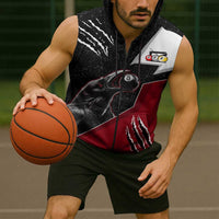 Personalized Raven Billiards Sleeveless Zip Hoodie with Dark Cemetery Scene and Red Eye Crow Artwork - Wonder Print Shop