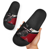 Personalized Raven Billiards Slide Sandals with Dark Cemetery Scene and Red Eye Crow Artwork - Wonder Print Shop
