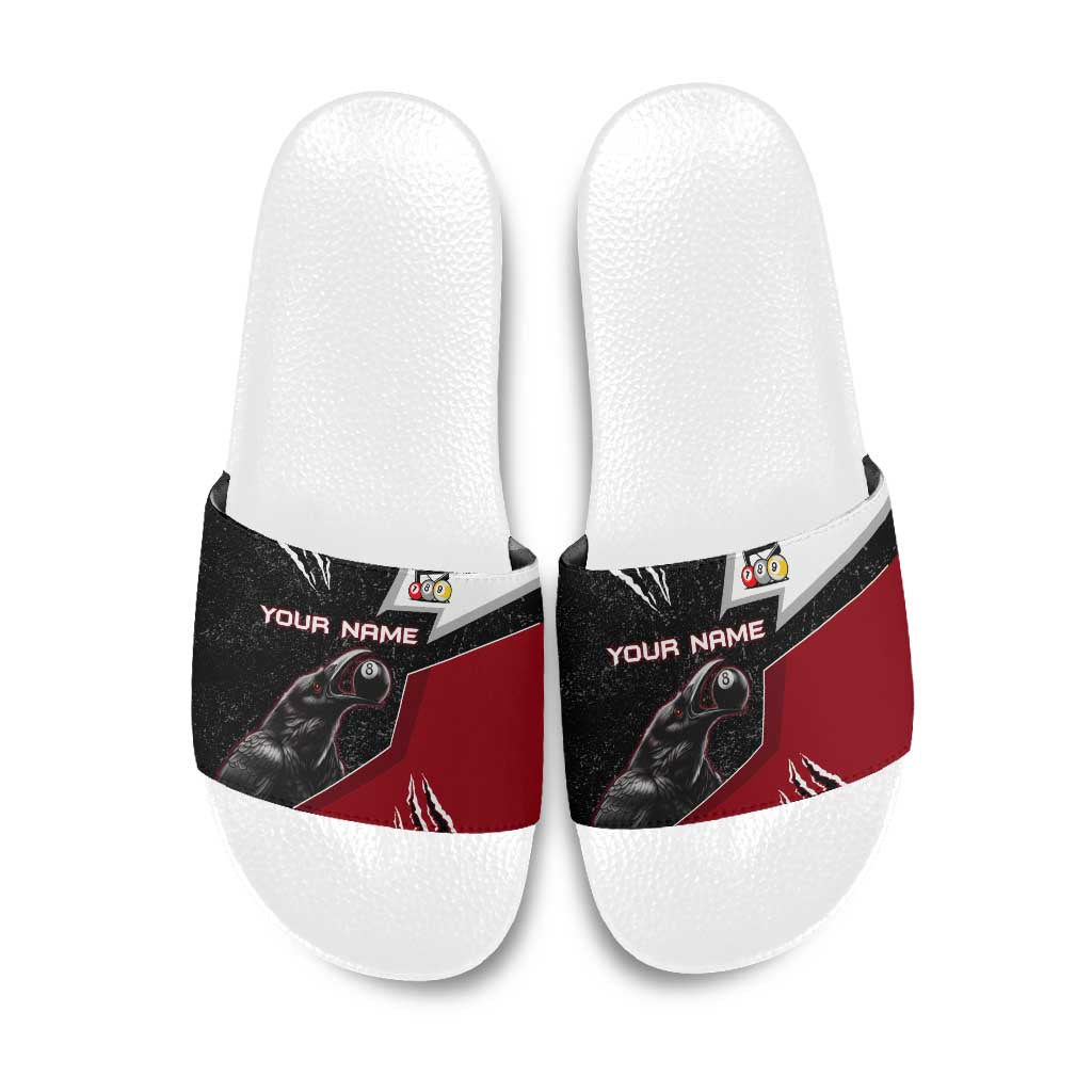 Personalized Raven Billiards Slide Sandals with Dark Cemetery Scene and Red Eye Crow Artwork - Wonder Print Shop