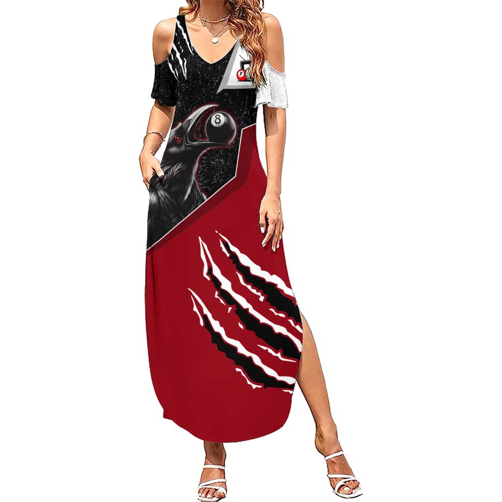 Personalized Raven Billiards Summer Maxi Dress with Dark Cemetery Scene and Red Eye Crow Artwork - Wonder Print Shop