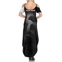 Personalized Raven Billiards Summer Maxi Dress with Dark Cemetery Scene and Red Eye Crow Artwork - Wonder Print Shop
