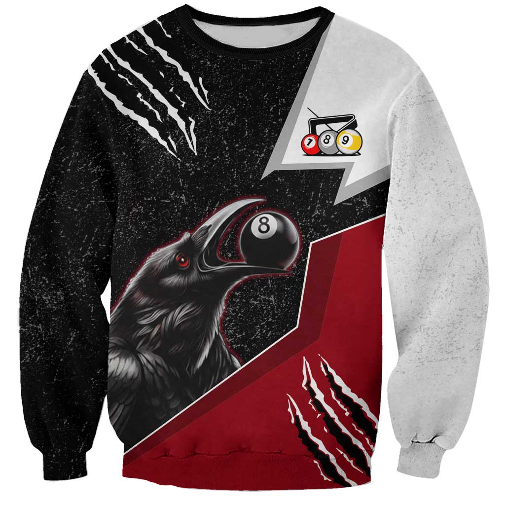 Personalized Raven Billiards Sweatshirt with Dark Cemetery Scene and Red Eye Crow Artwork - Wonder Print Shop
