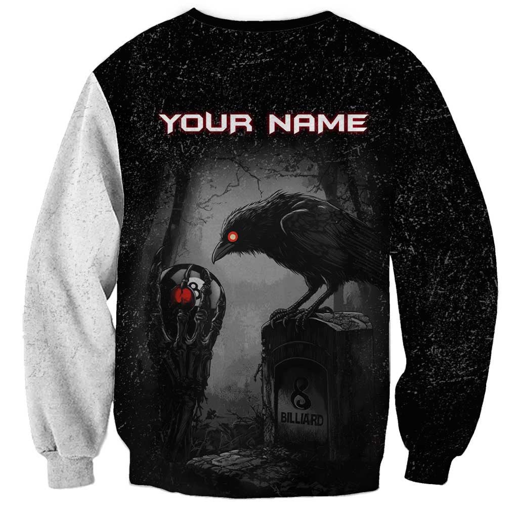 Personalized Raven Billiards Sweatshirt with Dark Cemetery Scene and Red Eye Crow Artwork - Wonder Print Shop