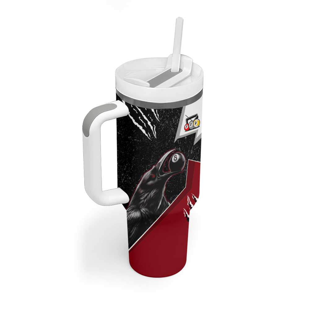 Personalized Raven Billiards Tumbler With Handle with Dark Cemetery Scene and Red Eye Crow Artwork - Wonder Print Shop