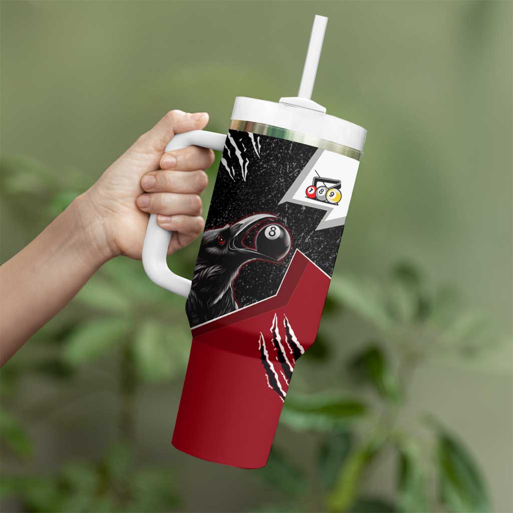 Personalized Raven Billiards Tumbler With Handle with Dark Cemetery Scene and Red Eye Crow Artwork - Wonder Print Shop