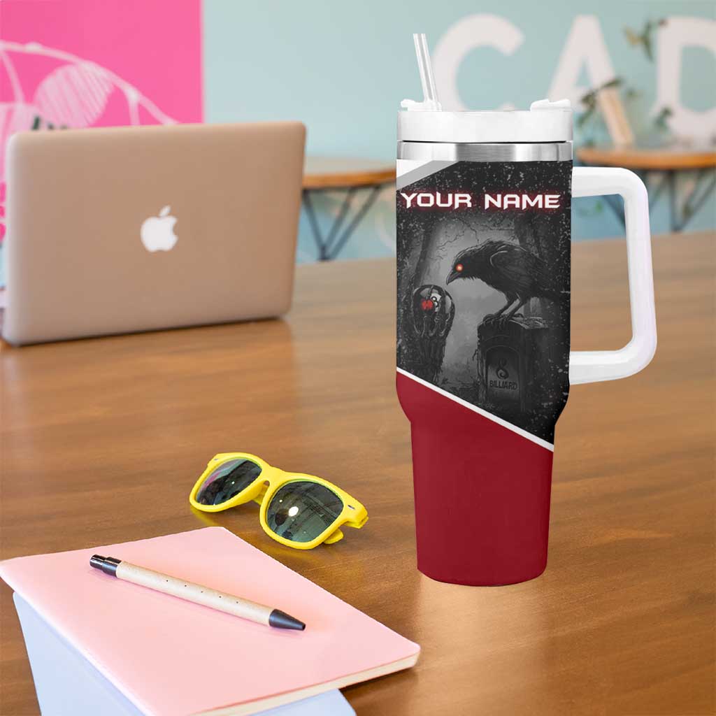 Personalized Raven Billiards Tumbler With Handle with Dark Cemetery Scene and Red Eye Crow Artwork - Wonder Print Shop