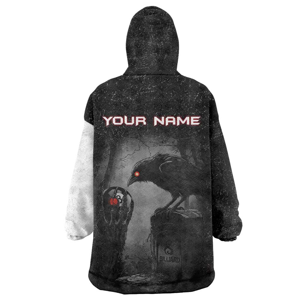 Personalized Raven Billiards Wearable Blanket Hoodie with Dark Cemetery Scene and Red Eye Crow Artwork - Wonder Print Shop