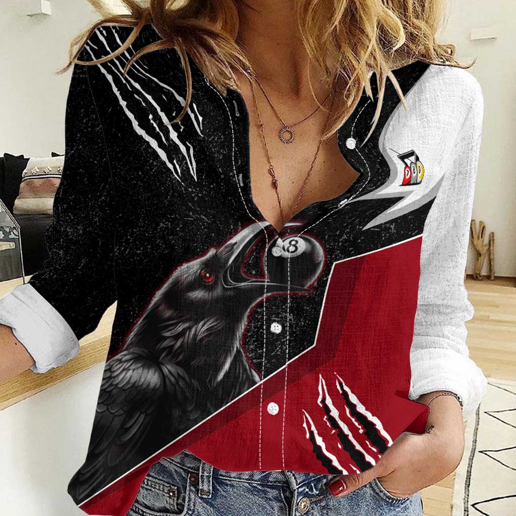 Personalized Raven Billiards Women Casual Shirt with Dark Cemetery Scene and Red Eye Crow Artwork - Wonder Print Shop
