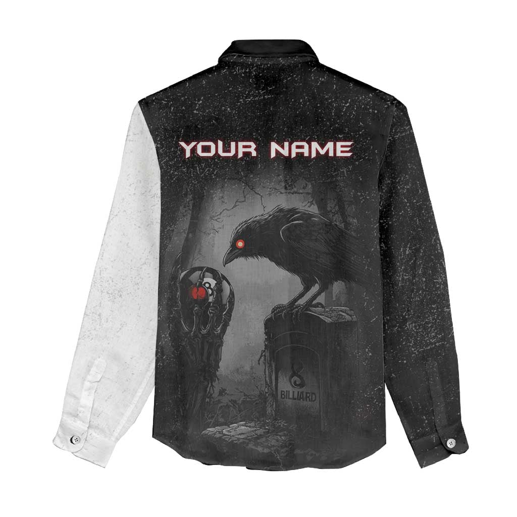 Personalized Raven Billiards Women Casual Shirt with Dark Cemetery Scene and Red Eye Crow Artwork - Wonder Print Shop