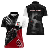 Personalized Raven Billiards Women Polo Shirt with Dark Cemetery Scene and Red Eye Crow Artwork - Wonder Print Shop
