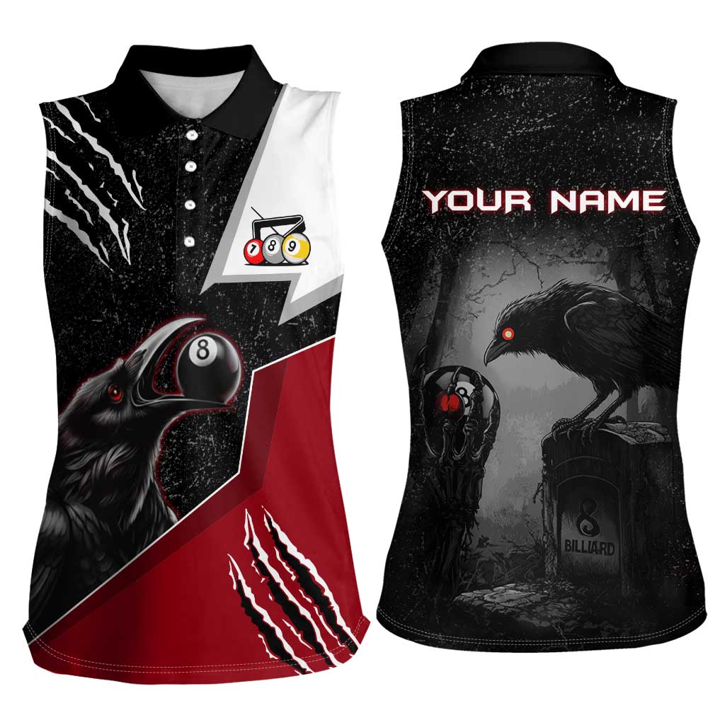 Personalized Raven Billiards Women Sleeveless Polo Shirt with Dark Cemetery Scene and Red Eye Crow Artwork - Wonder Print Shop