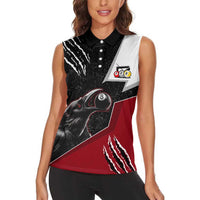 Personalized Raven Billiards Women Sleeveless Polo Shirt with Dark Cemetery Scene and Red Eye Crow Artwork - Wonder Print Shop