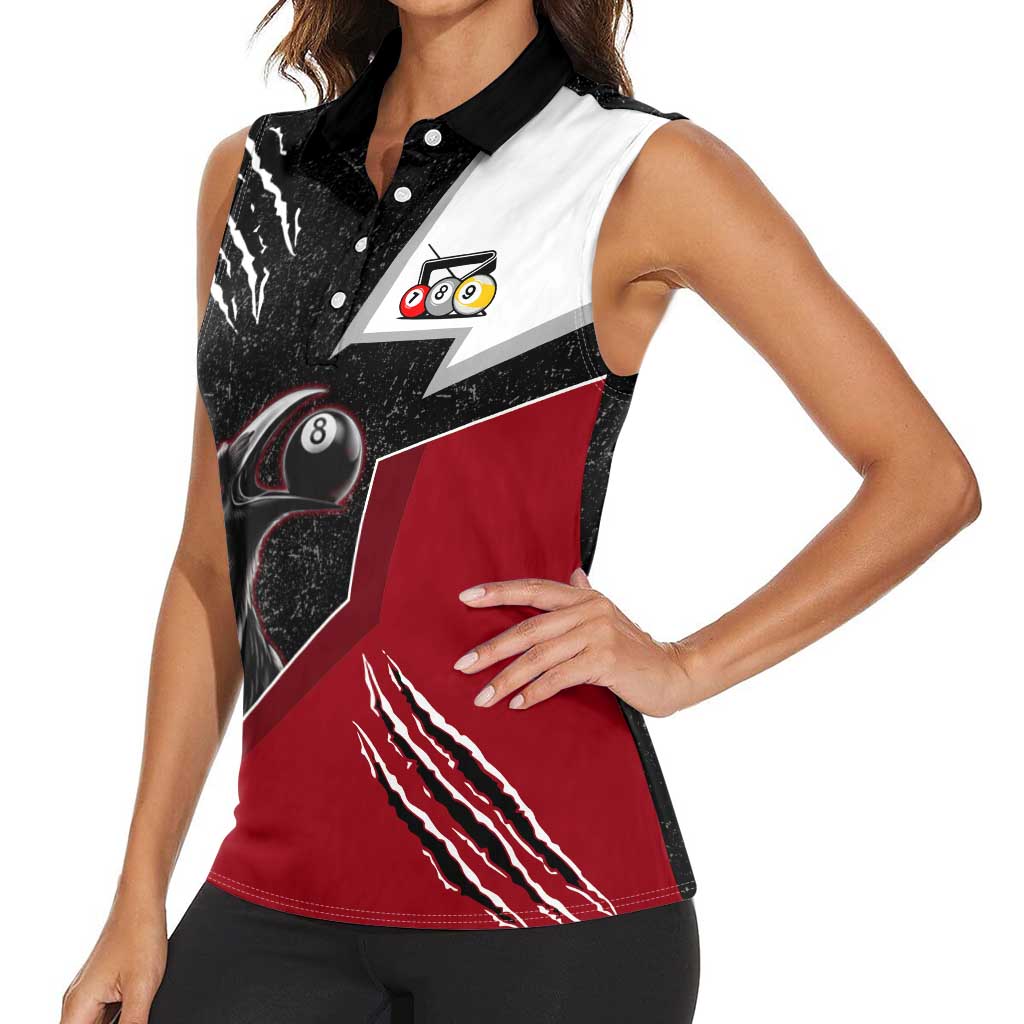 Personalized Raven Billiards Women Sleeveless Polo Shirt with Dark Cemetery Scene and Red Eye Crow Artwork - Wonder Print Shop