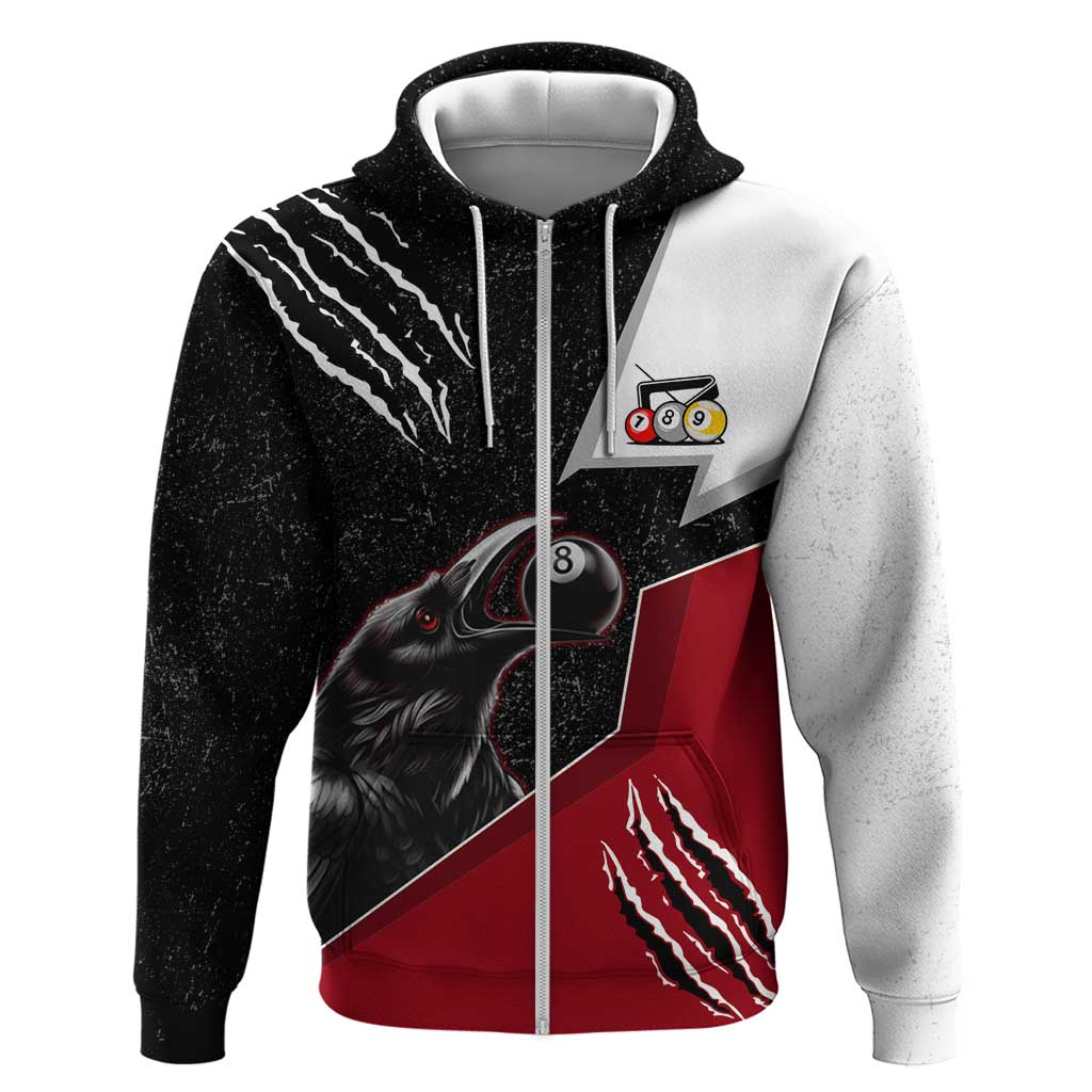 Personalized Raven Billiards Zip Hoodie with Dark Cemetery Scene and Red Eye Crow Artwork - Wonder Print Shop