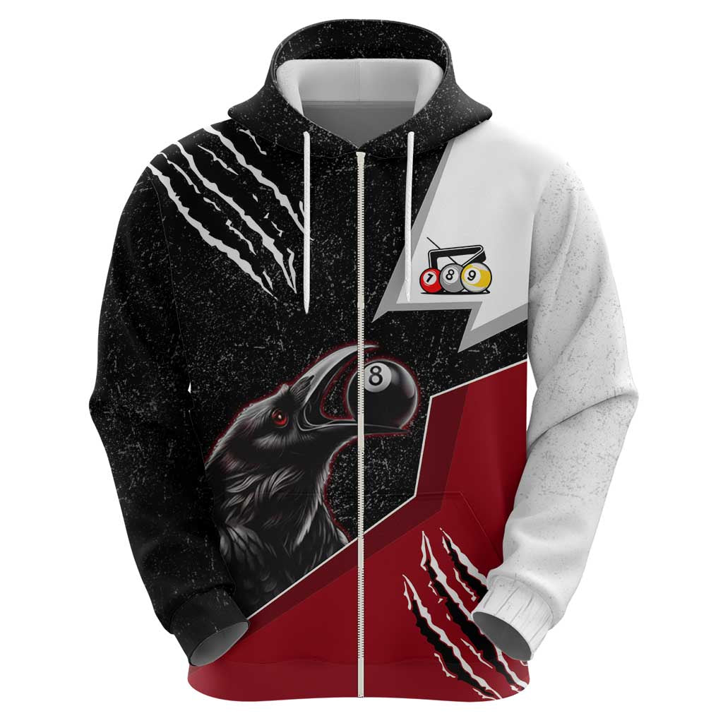 Personalized Raven Billiards Zip Hoodie with Dark Cemetery Scene and Red Eye Crow Artwork - Wonder Print Shop