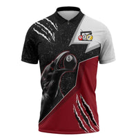 Personalized Raven Billiards Zipper Polo Shirt with Dark Cemetery Scene and Red Eye Crow Artwork - Wonder Print Shop