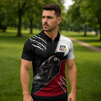 Personalized Raven Billiards Zipper Polo Shirt with Dark Cemetery Scene and Red Eye Crow Artwork - Wonder Print Shop