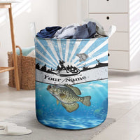 Personalized Crappie Fishing Laundry Basket with Lake Water Splash Scene and Sunrise Silhouette Angler Design - Wonder Print Shop