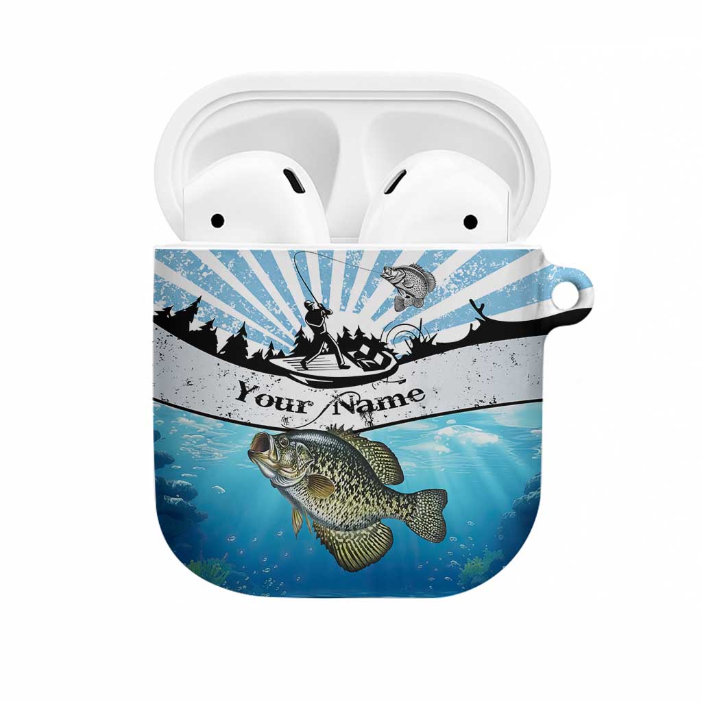Personalized Crappie Fishing AirPods Case with Lake Water Splash Scene and Sunrise Silhouette Angler Design - Wonder Print Shop