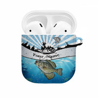 Personalized Crappie Fishing AirPods Case with Lake Water Splash Scene and Sunrise Silhouette Angler Design - Wonder Print Shop