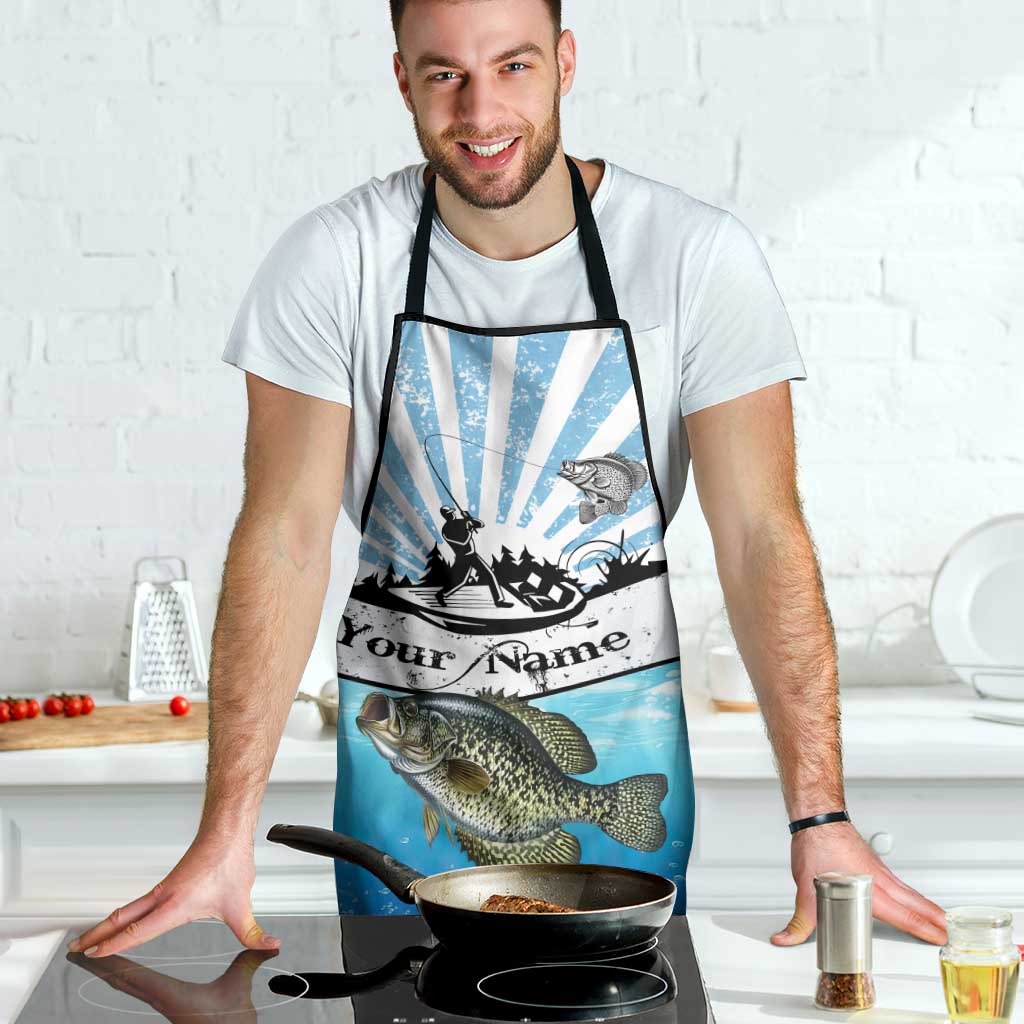 Personalized Crappie Fishing Apron with Lake Water Splash Scene and Sunrise Silhouette Angler Design - Wonder Print Shop