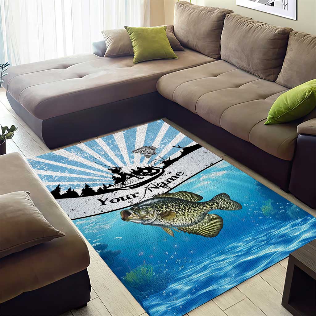 Personalized Crappie Fishing Area Rug with Lake Water Splash Scene and Sunrise Silhouette Angler Design - Wonder Print Shop