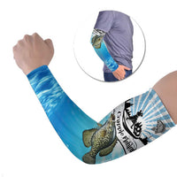 Personalized Crappie Fishing Arm Sleeves with Lake Water Splash Scene and Sunrise Silhouette Angler Design - Wonder Print Shop