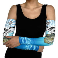 Personalized Crappie Fishing Arm Sleeves with Lake Water Splash Scene and Sunrise Silhouette Angler Design - Wonder Print Shop