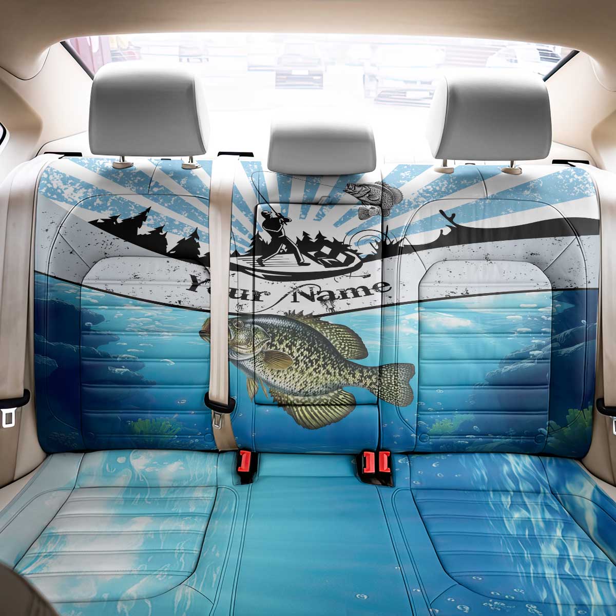 Personalized Crappie Fishing Back Car Seat Cover with Lake Water Splash Scene and Sunrise Silhouette Angler Design - Wonder Print Shop